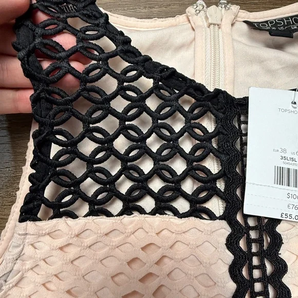 TopShop Geo Lace Midi Dress, Pink/Black, Fitted, NWT Size 6, Sleeveless - Picture 13 of 15